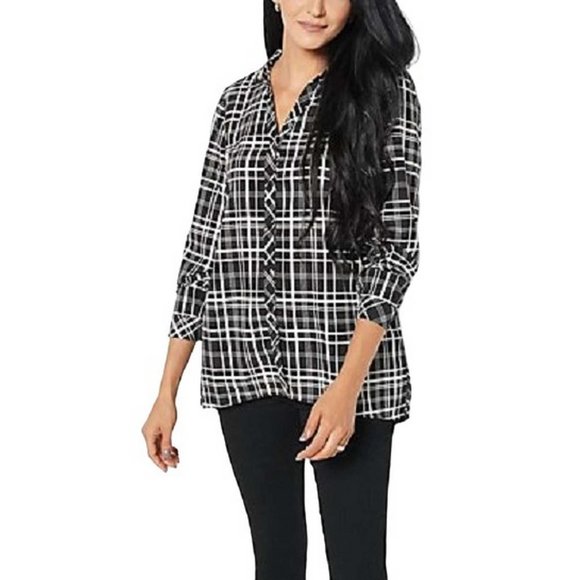 Susan Graver Weekend Petite Plaid Woven Tunic Shirt X SMALL PETITE (303) - Picture 1 of 7